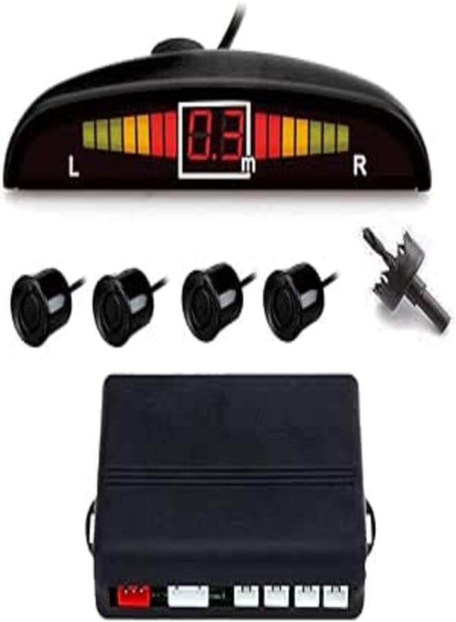 VaygWay Universal Car Led Parking Sensor with 4 Sensors - Car Reverse Sensor, LED Car Auto Vehicle Reverse Backup Radar Kit